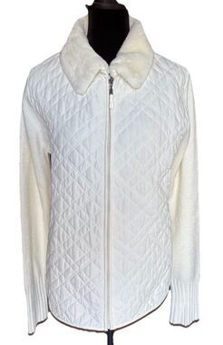 Vintage Effeci White Puffer Sweater Jacket Sz 1x White Jacket With Faux Fur